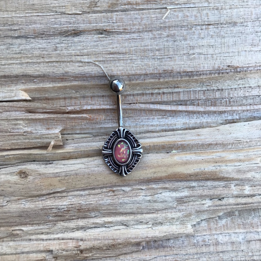 Pink Opal Tribal Belly‎ Button Ring